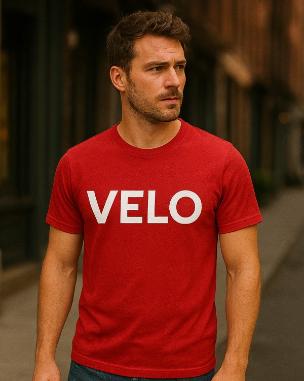 T Shirt in Red with White logo.