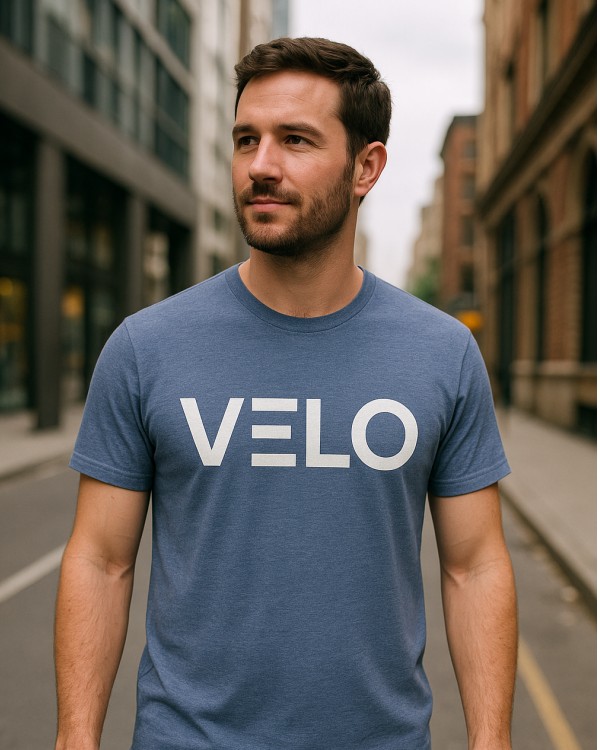 T Shirt in Blue with White logo.